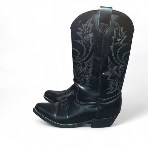FRAYERI Black Leather Western Cowboy Boots Embroidered No Size See Measurements - Picture 2 of 6